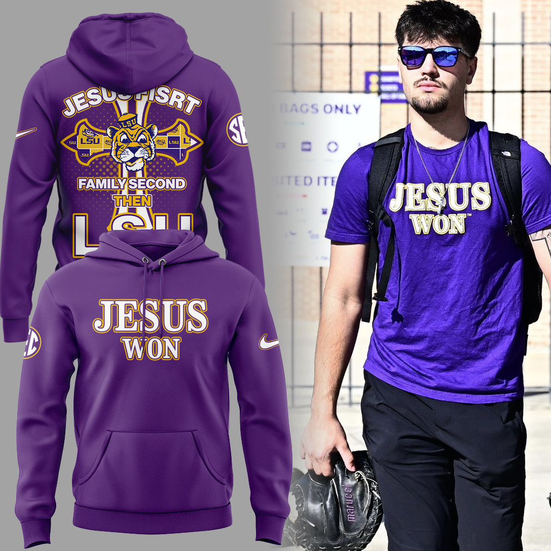LSU Tigers JESUS WON Purple Hoodie Presents For Football Lovers
