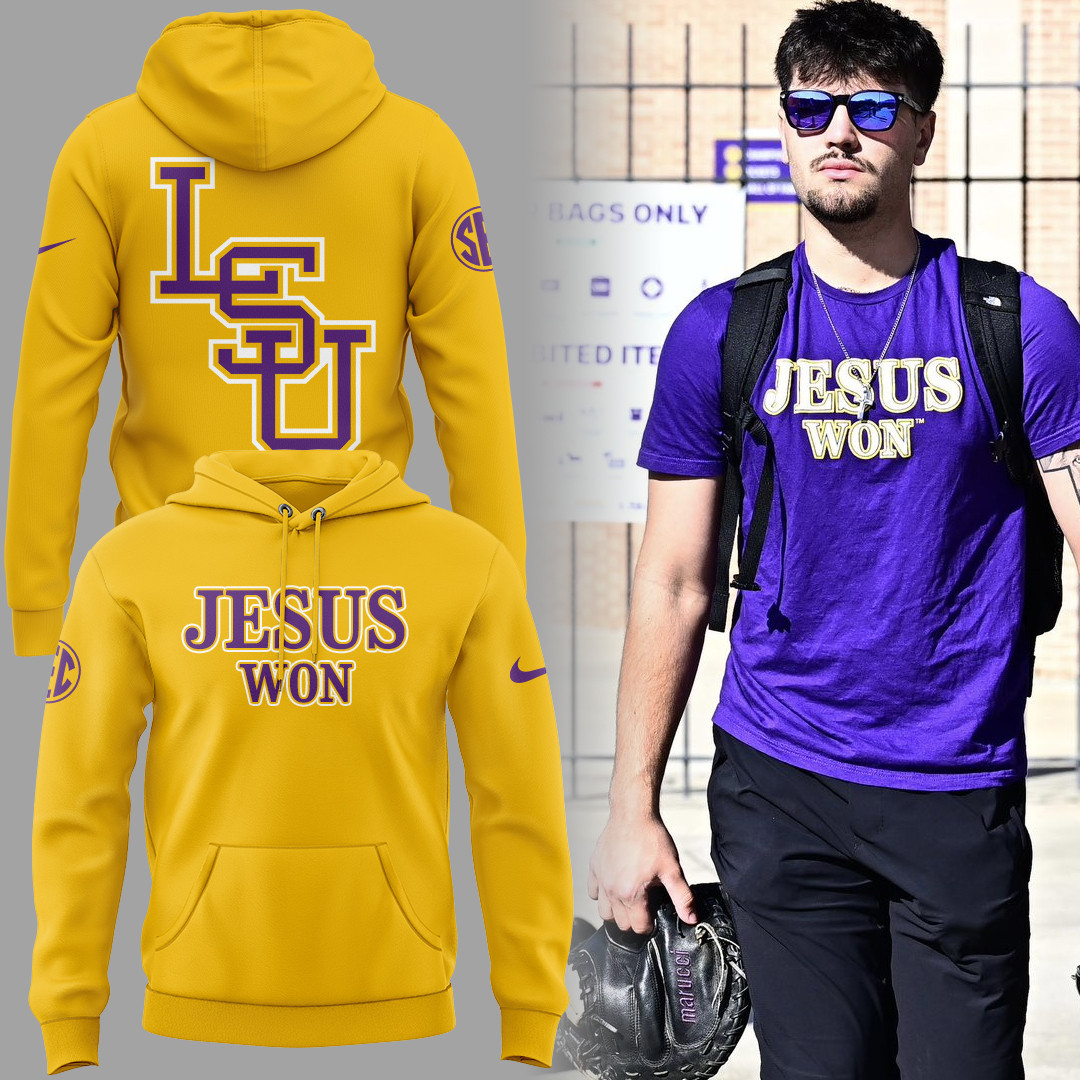 LSU Tigers JESUS WON Yellow Hoodie Presents For Football Fans