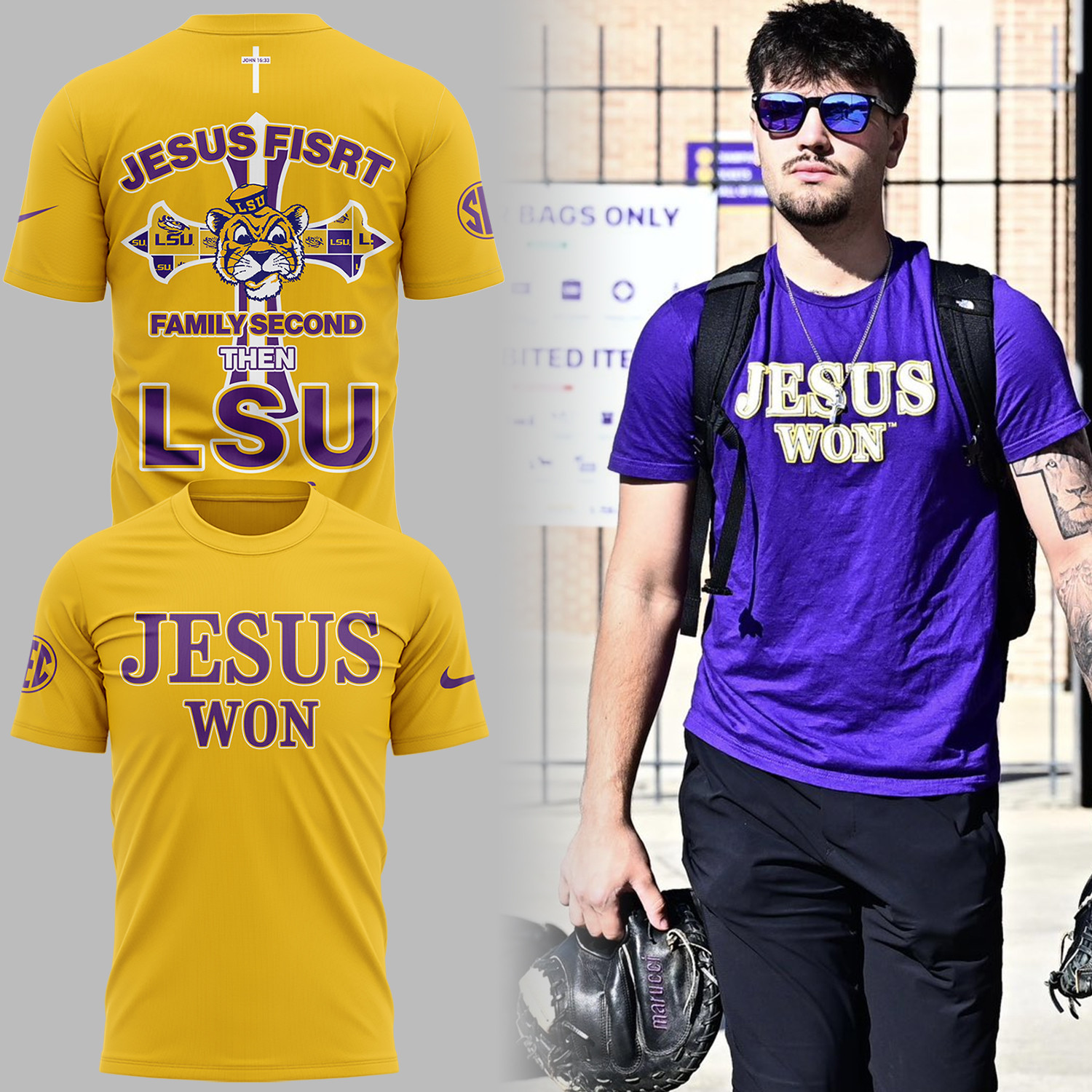 LSU Tigers JESUS WON Yellow T-Shirt Presents For Football Fans Oregontrailrvpk Shirt