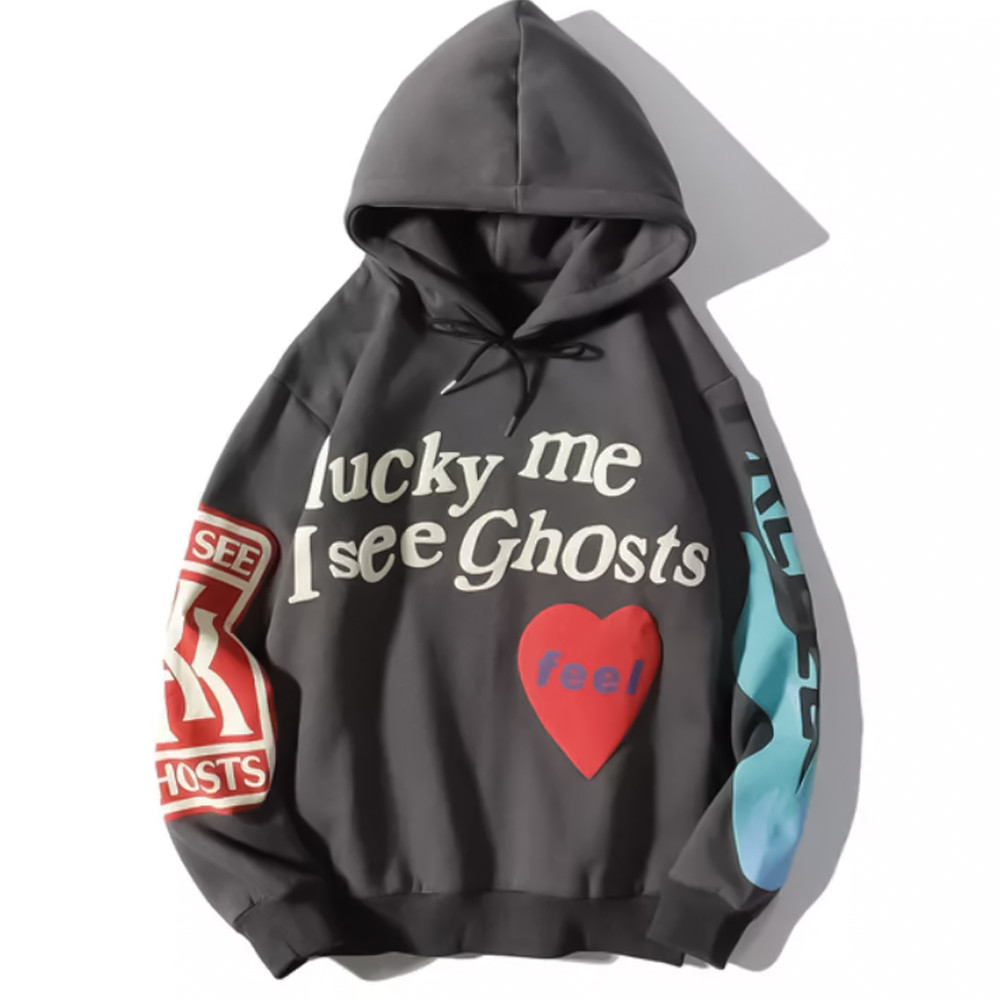 Lucky Me I See Ghosts Hoodie Kanye West Merch Grey Lucky Me I See Ghosts Hoodie