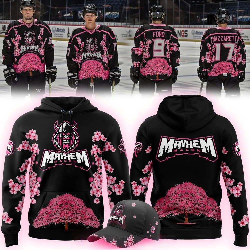 Macon Mayhem Cherry Blossom 2025 Special Hoodie Gifts For Ice Hockey Fans