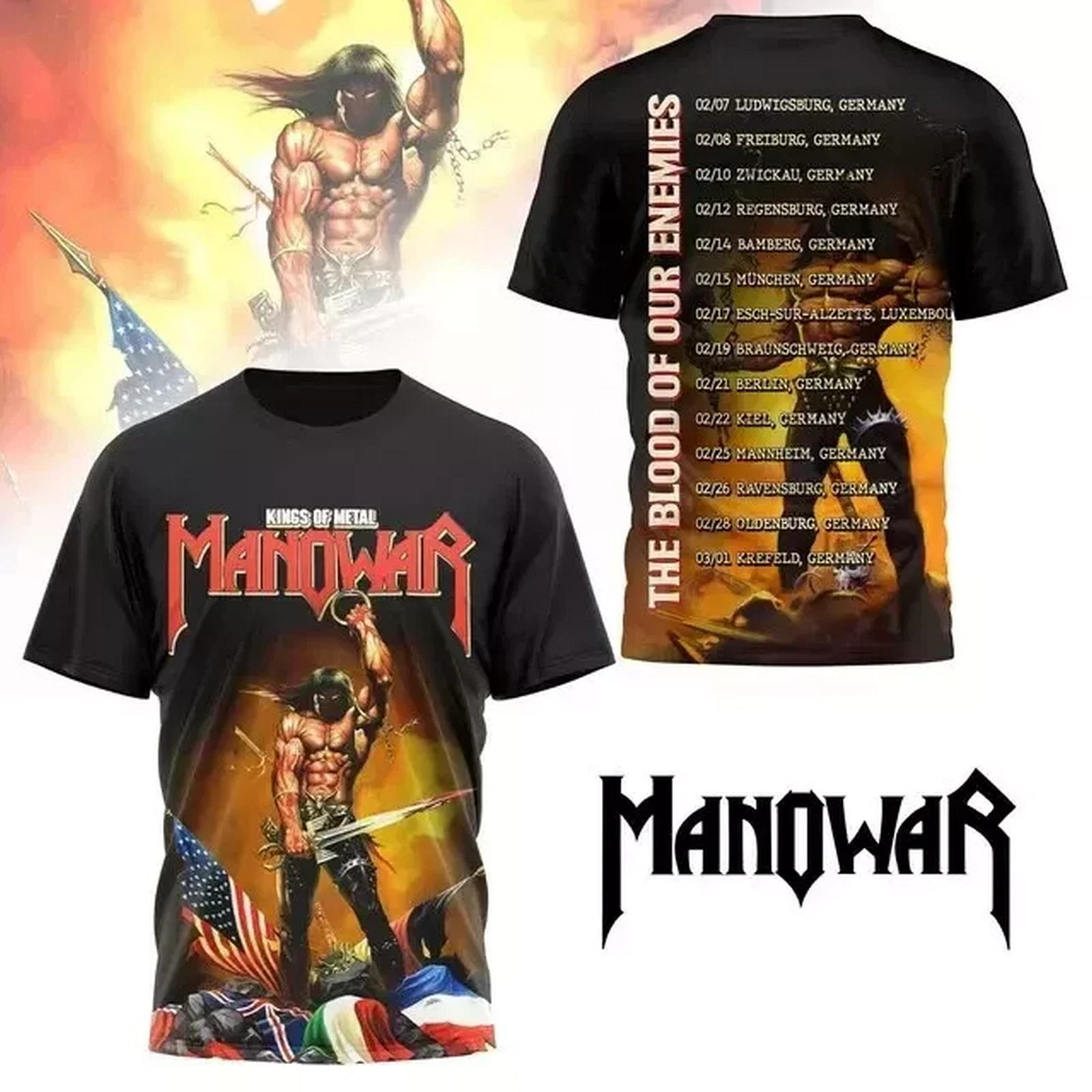 Manowar THE BLOOD OF OUR ENEMIES TOUR 2025 Unisex 3D Shirt Oregontrailrvpk Shirt