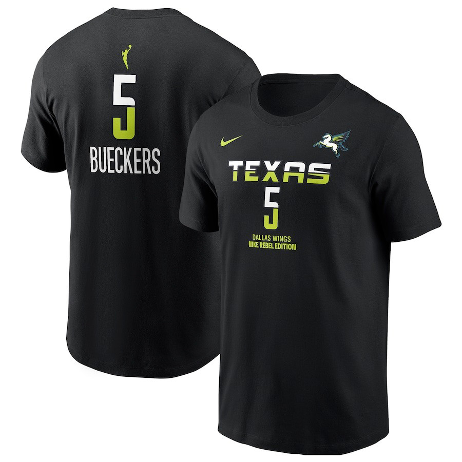Men's Dallas Wings Paige Bueckers Nike Black 2025 WNBA Draft Rebel Edition Name And Number T-Shirt Oregontrailrvpk Shirt