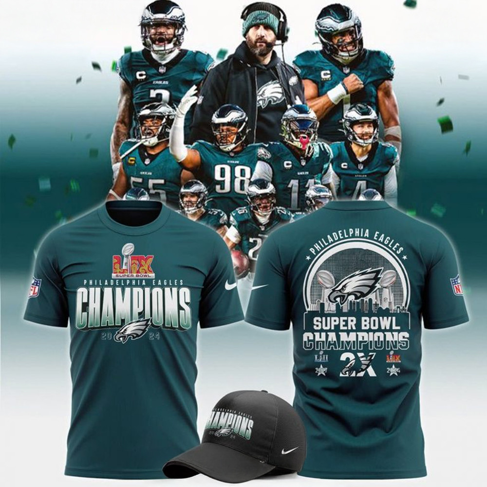 Men's Nike Philadelphia Eagles Super Bowl LIX Champions Blue T-Shirt Football Oregontrailrvpk Shirt