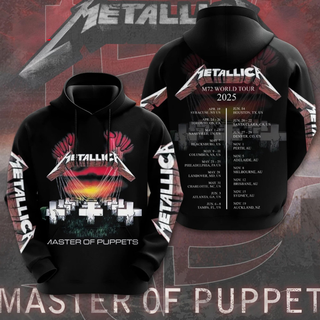 Metallica M72 World Tour 2025 Master Of Puppet 3D Hoodie Music Gift Ideas For Guys