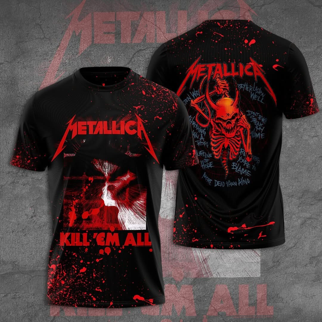 Metallica Merch T-Shirt Kill Em' All Bloody Metallica Band Merchandise Oregontrailrvpk Shirt