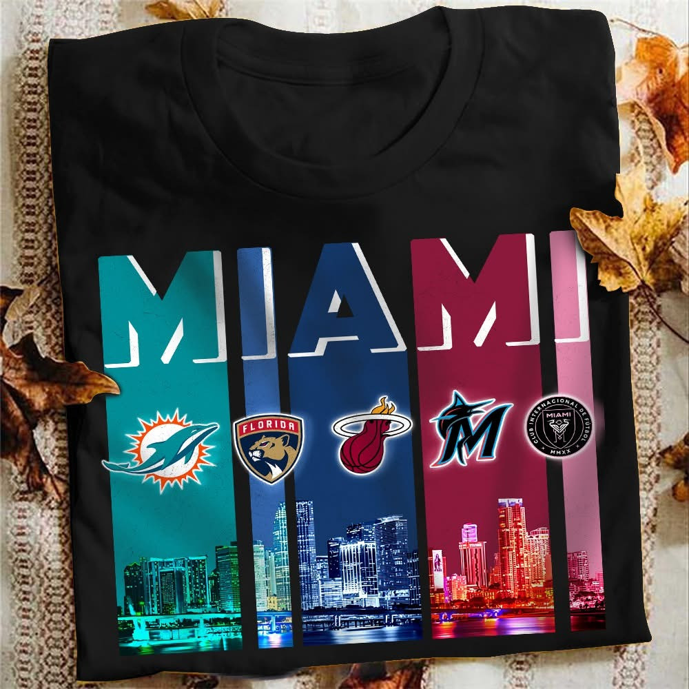 Miami City Sport Teams Skyline T-Shirt Best Gifts For Miami Sports Lovers Fans Oregontrailrvpk Shirt