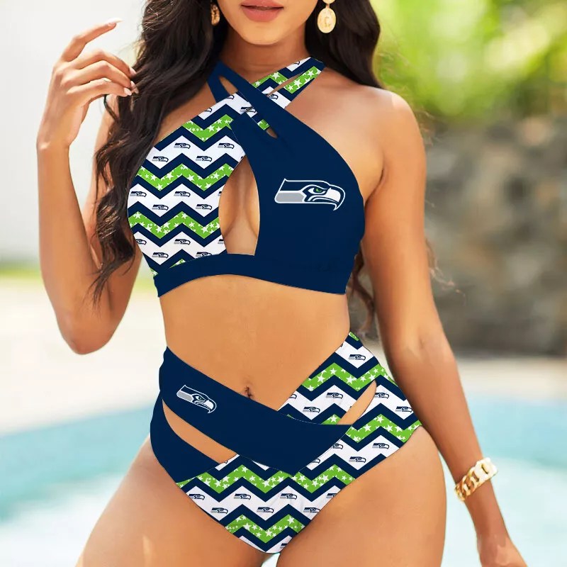 Miami Dolphins Womens 2Pcs Bikini Swimsuit Criss Cross Cutout Bathing Suit St1798