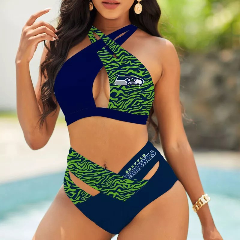 Miami Dolphins Womens 2Pcs Bikini Swimsuit Criss Cross Cutout Bathing Suit St2575