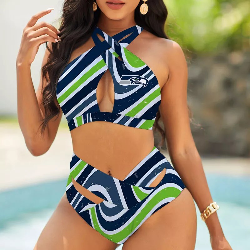 Miami Dolphins Womens 2Pcs Bikini Swimsuit Criss Cross Cutout Bathing Suit St8133