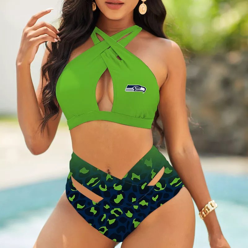 Miami Dolphins Womens 2Pcs Bikini Swimsuit Criss Cross Cutout Bathing Suit St9057