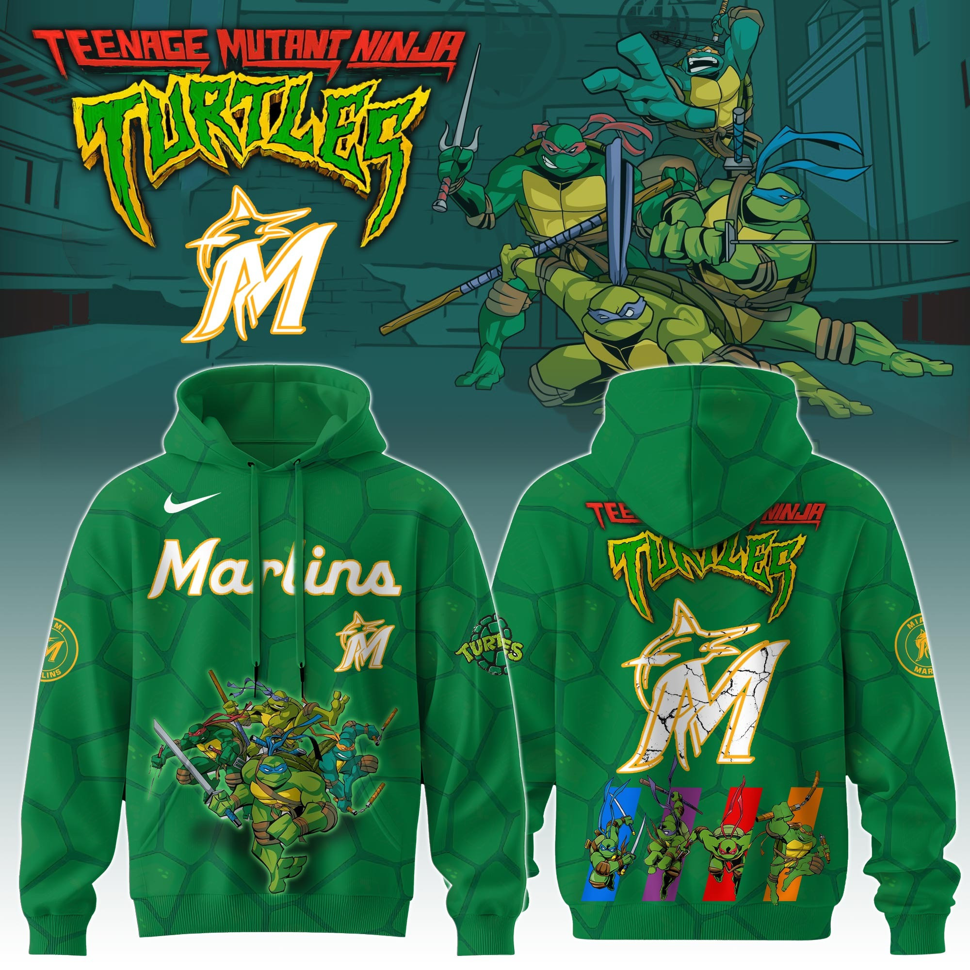 Miami Marlins MLB X Ninja Turtles Hoodie Baseball Ninja Turtles Lovers