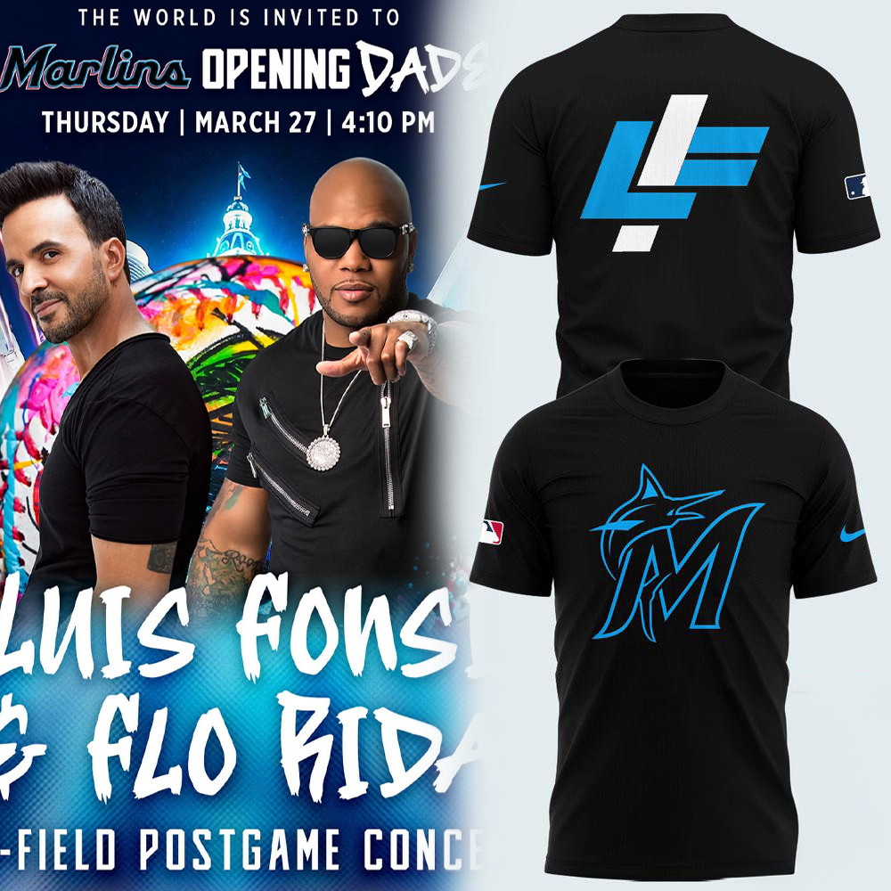 Miami Marlins x Luis Fonsi and Flo Rida 2025 New Black Shirt Oregontrailrvpk Shirt
