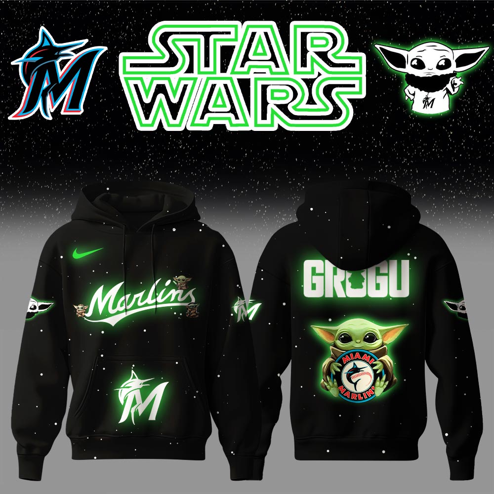 Miami Marlins x Stars Wars Baby Yoda Game Night Hoodie Baseball Gifts