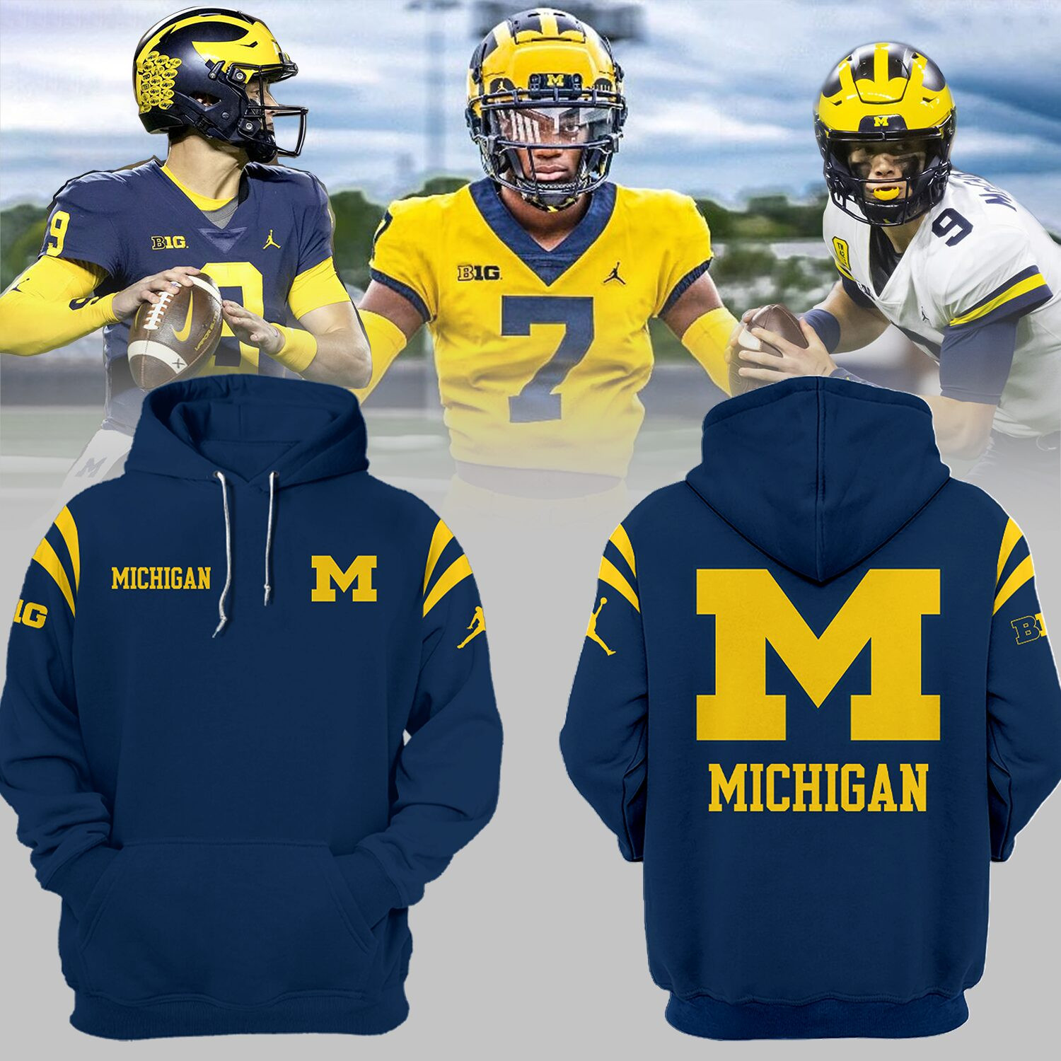 Michigan Printed Logo Navy Hoodie Gift Ideas For Husband
