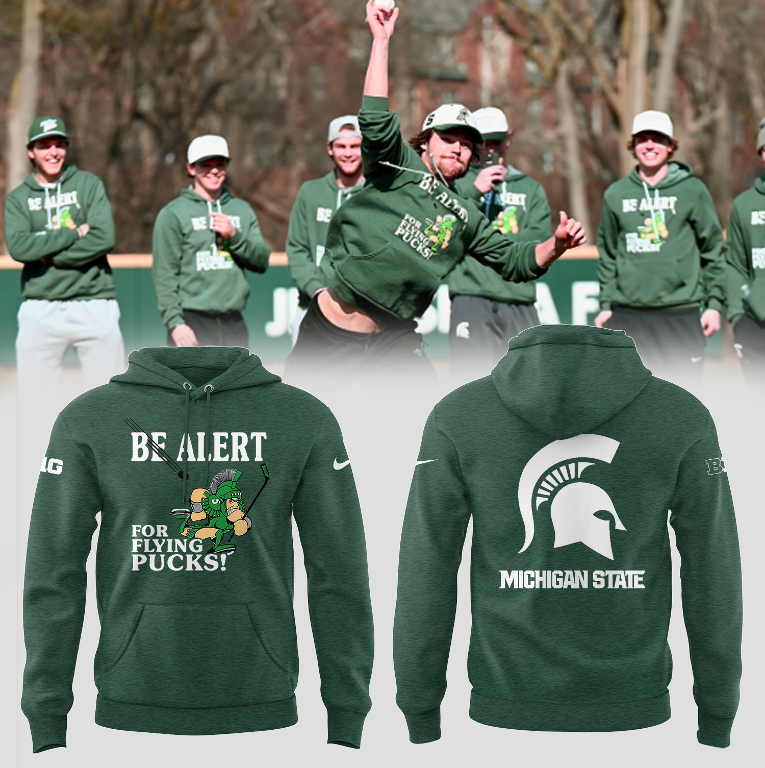 Michigan State Be Alert for Flying Pucks Hoodie Hockey Players Gifts Ideas