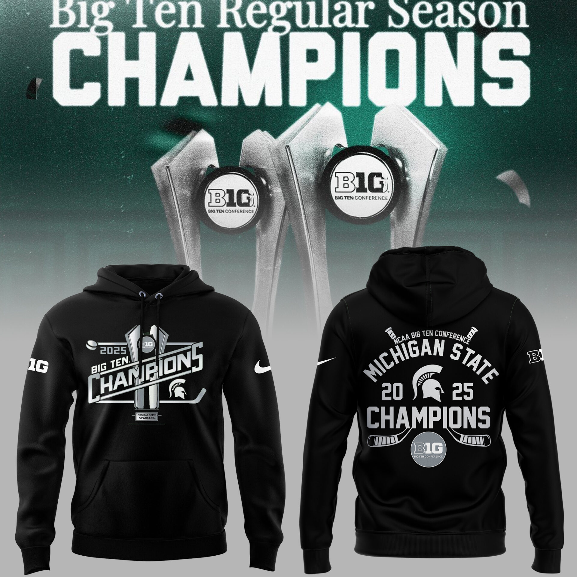 Michigan State Ice Hockey 2025 Conference Champions 2025 Black Hoodie Gifts To Give Hockey Players