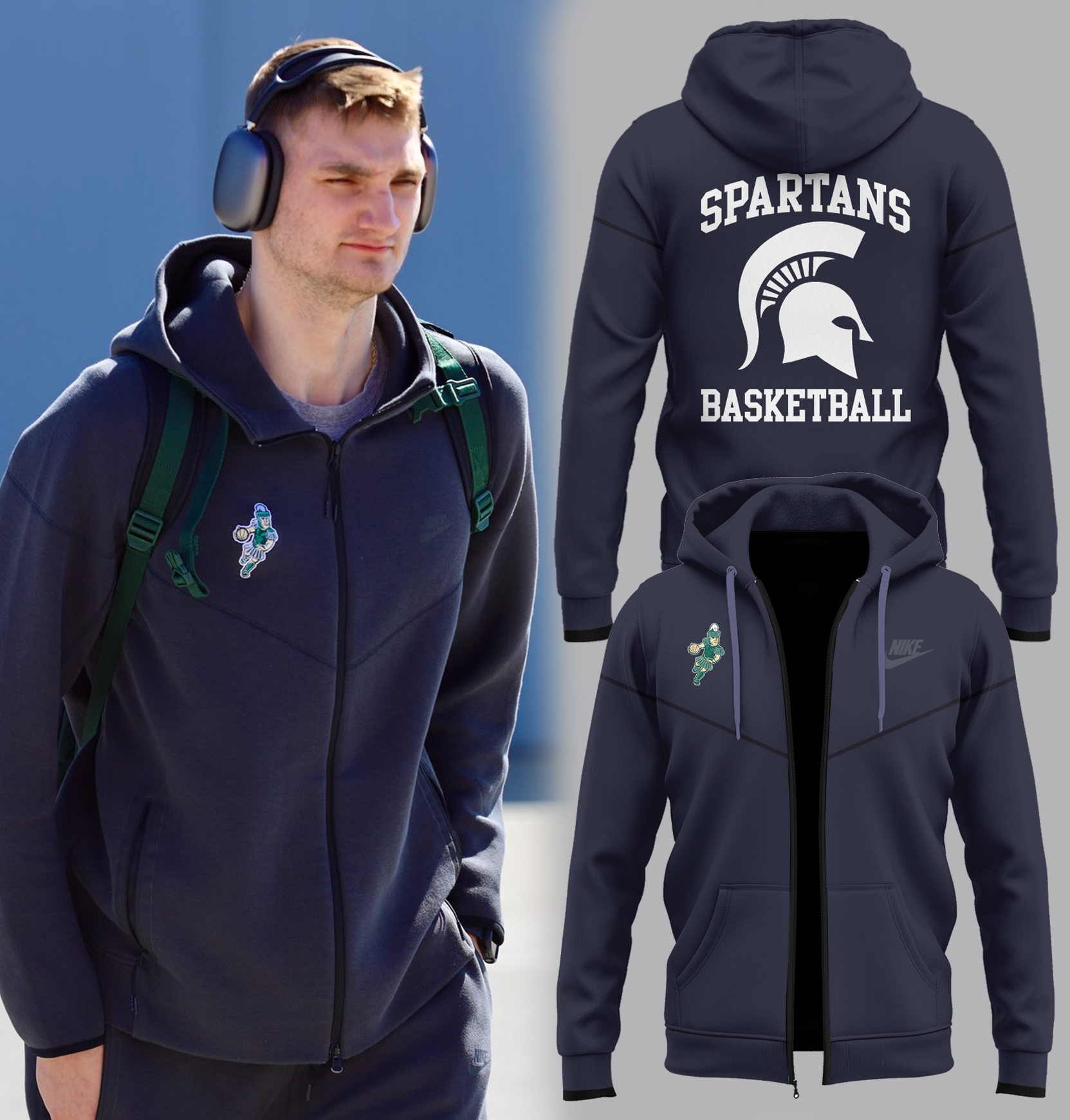 Michigan State Men's Basketball Zip Hoodie Senior Night Gifts For Basketball Players