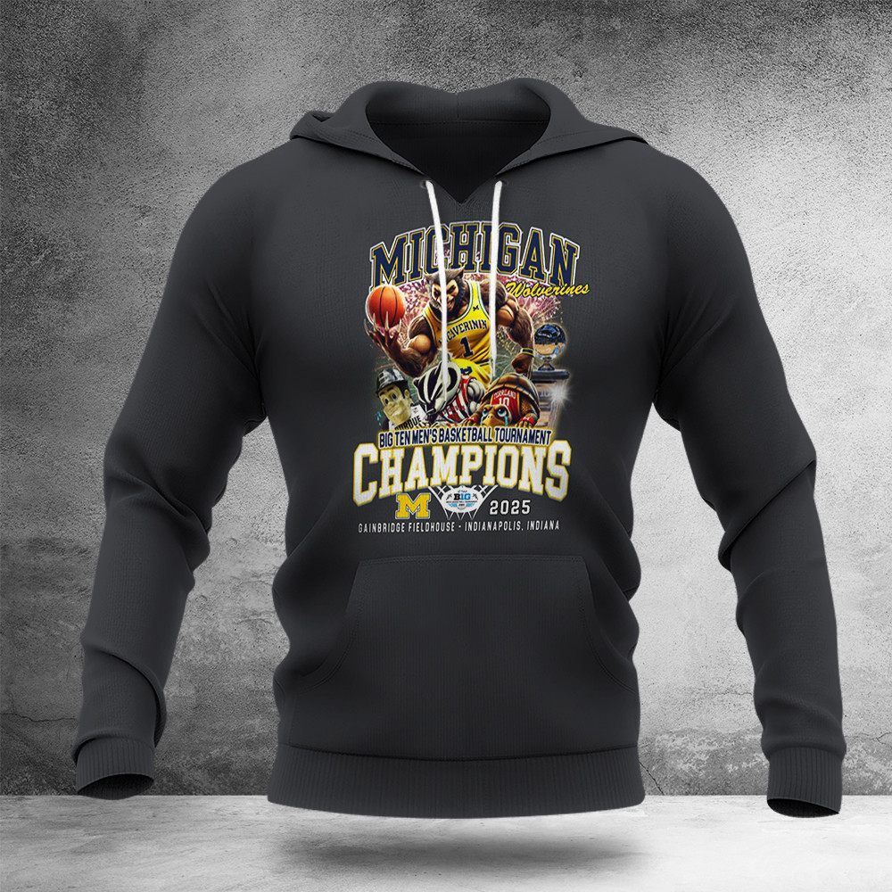 Michigan Wolverines Big Ten Men's Basketball Tournament Champions 2025 Mascot Hoodie