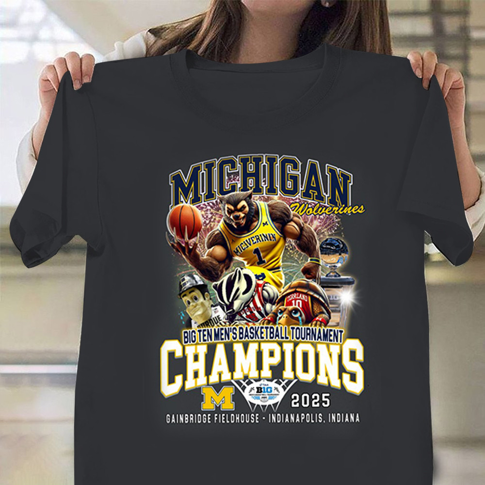 Michigan Wolverines Big Ten Men's Basketball Tournament Champions 2025 Mascot Shirt Oregontrailrvpk Shirt