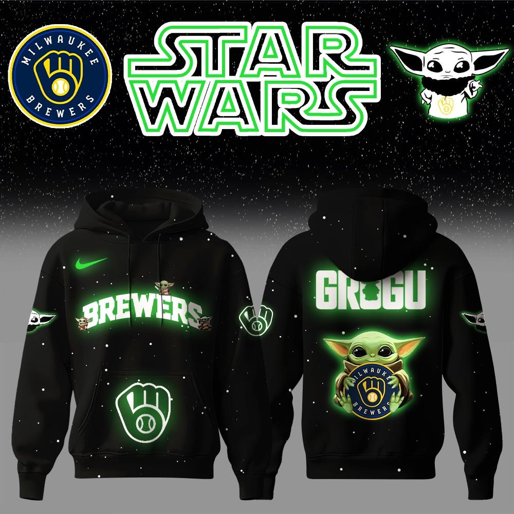 Milwaukee Brewers x Stars Wars Baby Yoda Game Night Hoodie Baseball