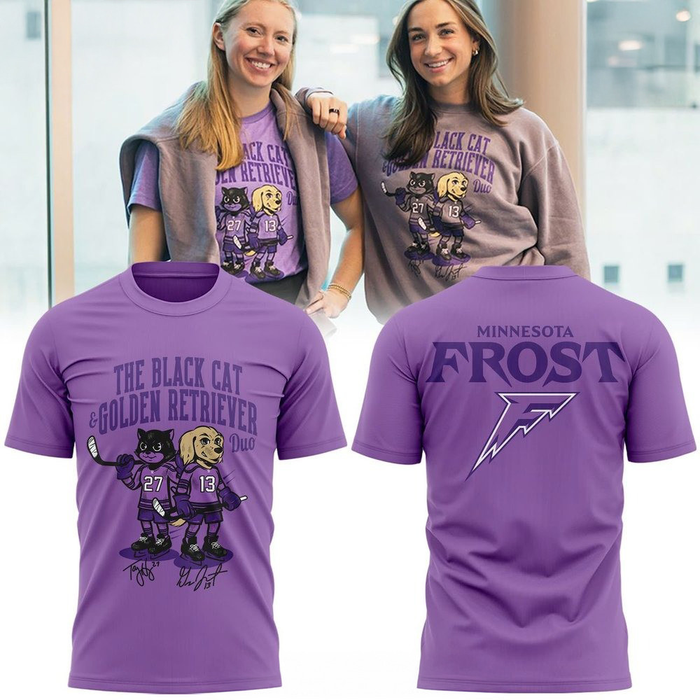 Minnesota Frost Black Cat and Golden Retriever Duo T-Shirt Great Gifts For Hockey Fans Oregontrailrvpk Shirt
