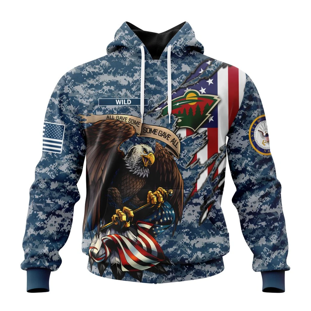 Minnesota Wild Honor Us Navy Veterans All Over Print Hoodie Style 97813