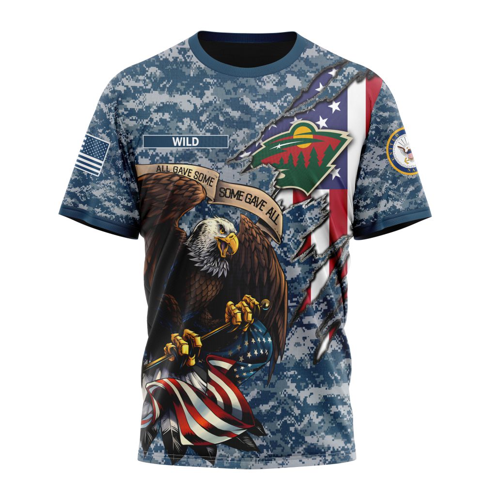 Minnesota Wild Honor US Navy Veterans Personalized Name And Number T-Shirt Oregontrailrvpk Shirt