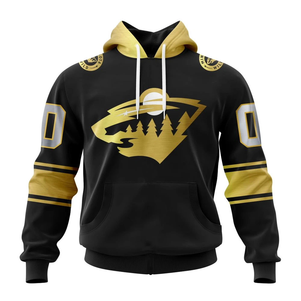 Minnesota Wild Special Black And Gold Design All Over Print Hoodie Style 15824