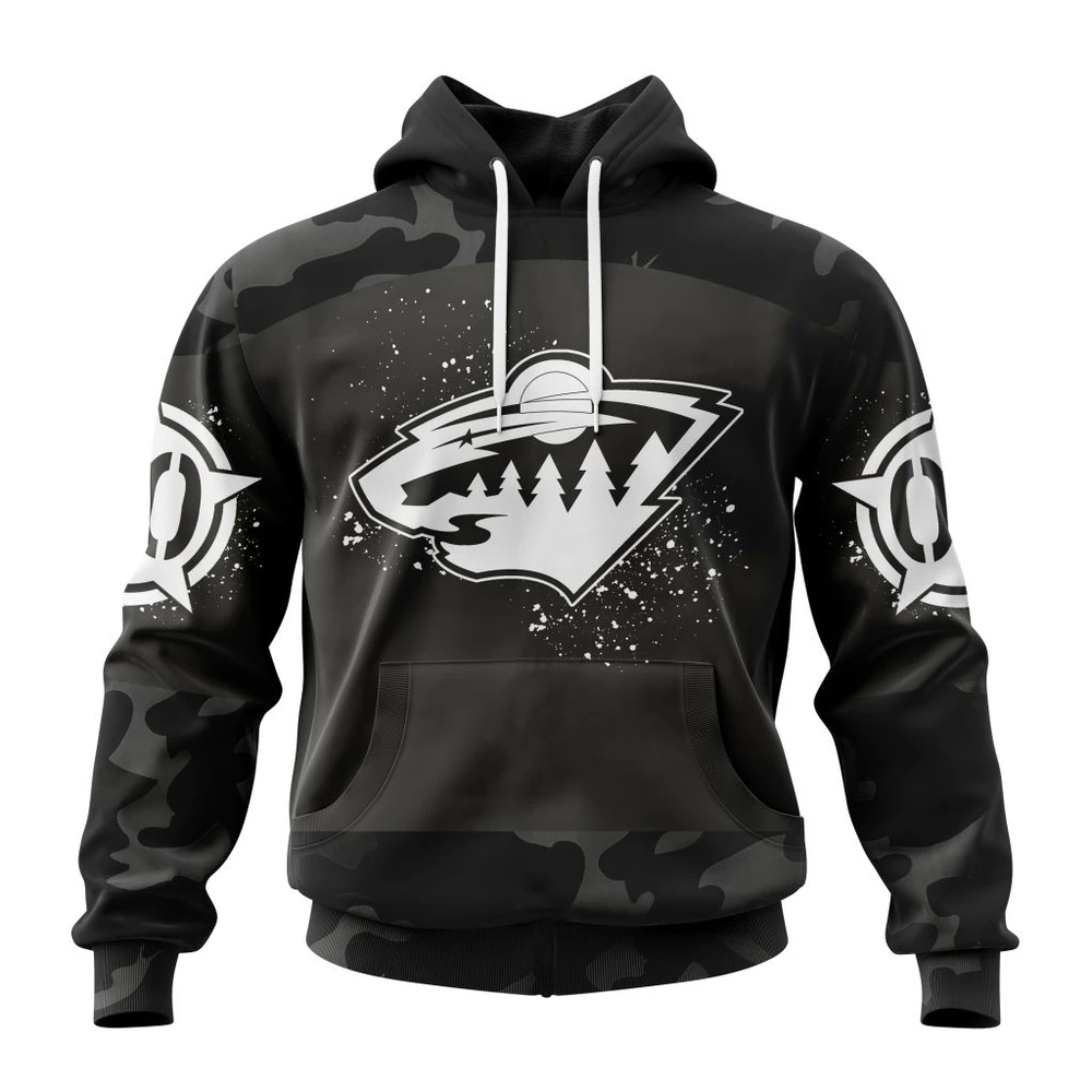 Minnesota Wild Special Black Camo Design For Veterans Day All Over Print Hoodie Style 69077