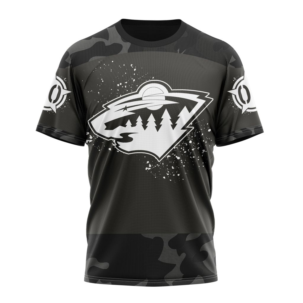Minnesota Wild Special Black Camo Design For Veterans Day Personalized Name And Number T-Shirt Oregontrailrvpk Shirt