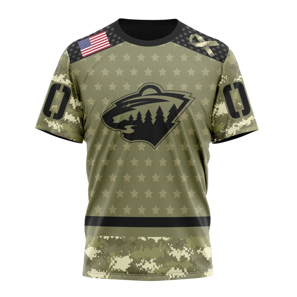 Minnesota Wild Special Camo Military Appreciation Personalized Name And Number T-Shirt Oregontrailrvpk Shirt