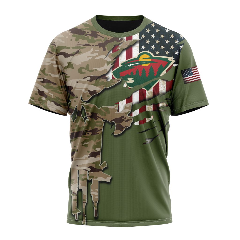 Minnesota Wild Special Camo Skull Design Personalized Name And Number T-Shirt Oregontrailrvpk Shirt