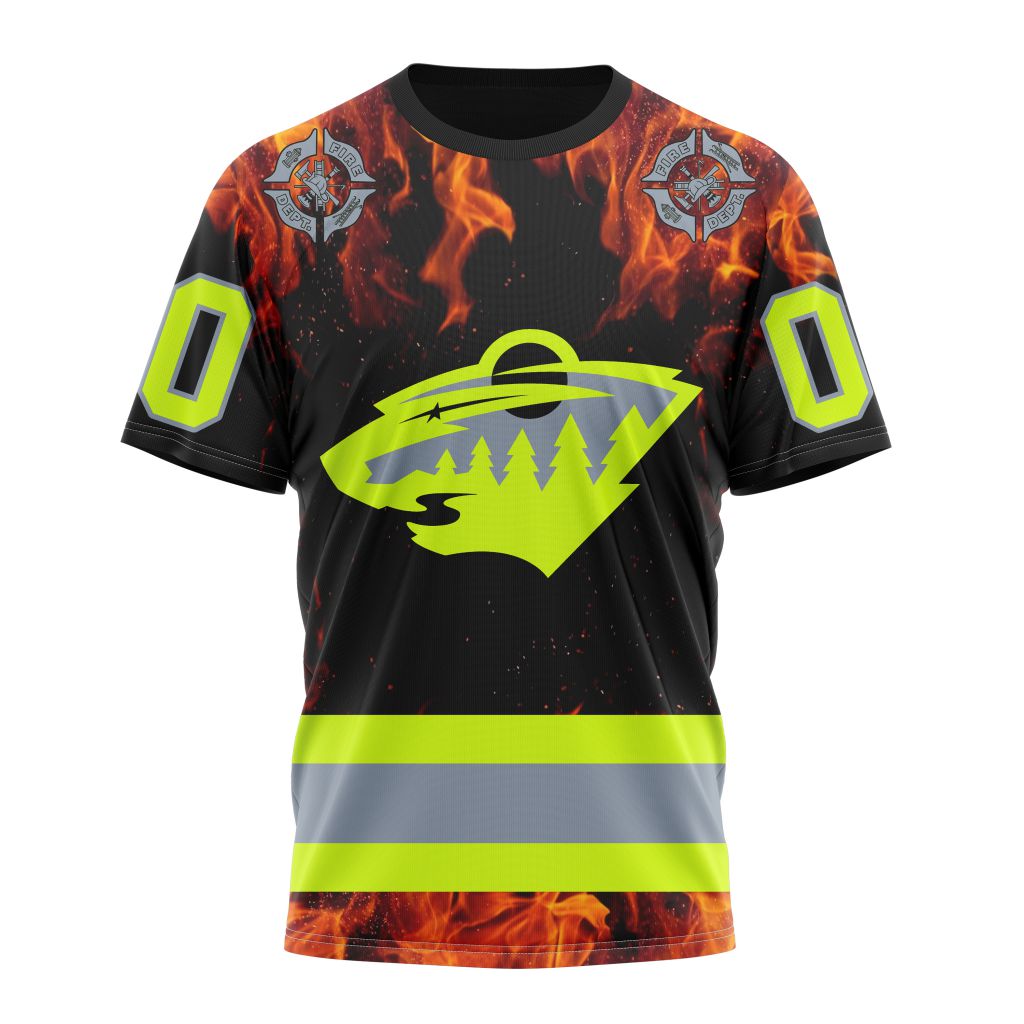 Minnesota Wild Special Design Honoring Firefighters 01 Personalized Name And Number T-Shirt Oregontrailrvpk Shirt