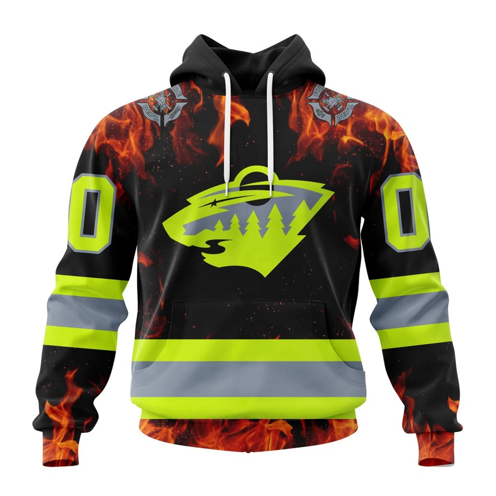 Minnesota Wild Special Design Honoring Firefighters All Over Print Hoodie Style 92784