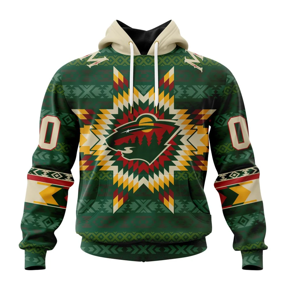 Minnesota Wild Special Design With Native Pattern All Over Print Hoodie Style 25936