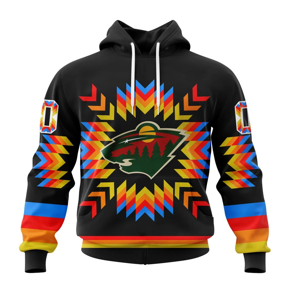 Minnesota Wild Special Design With Native Pattern All Over Print Hoodie Style 29437