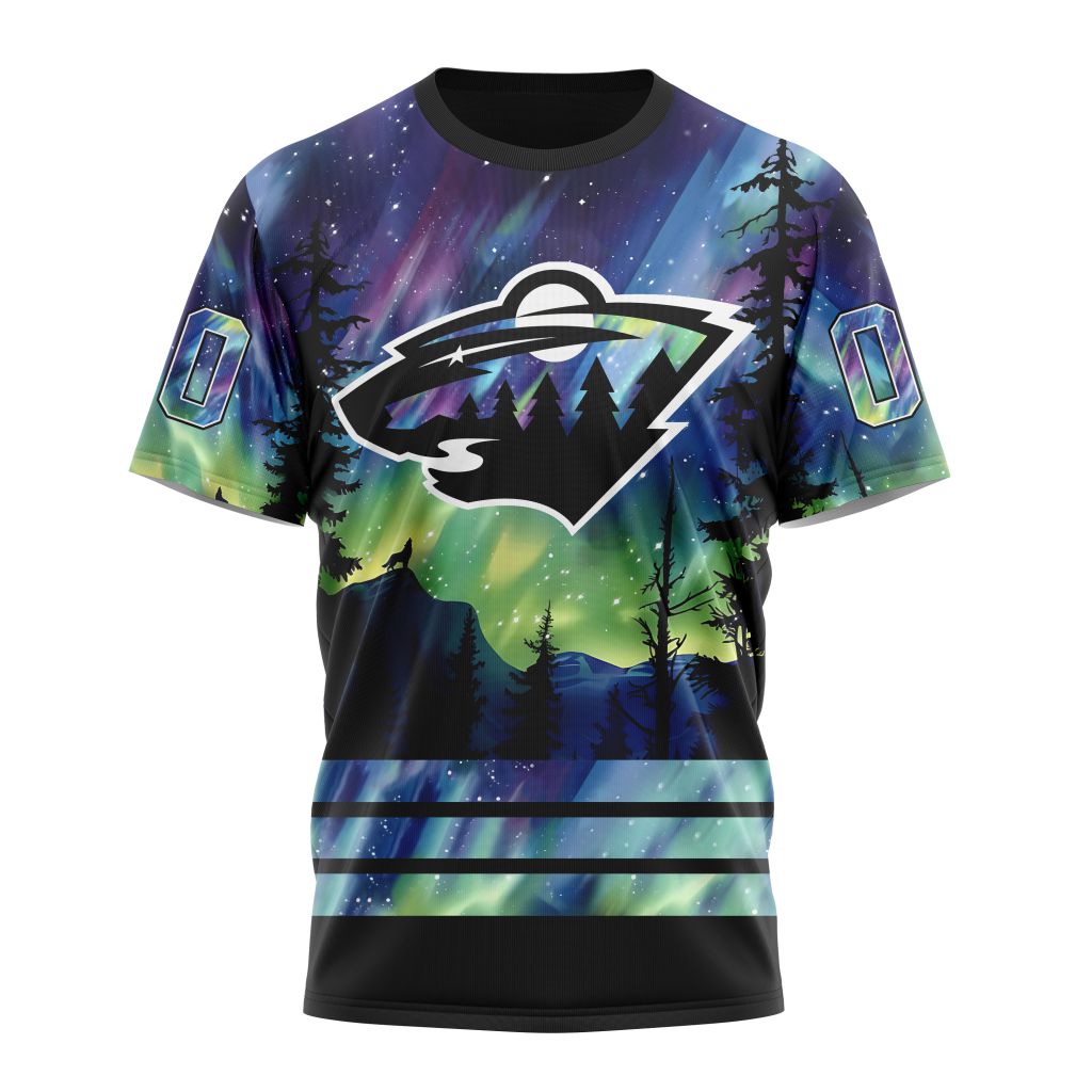 Minnesota Wild Special Design With Northern Lights 01 Personalized Name And Number T-Shirt Oregontrailrvpk Shirt