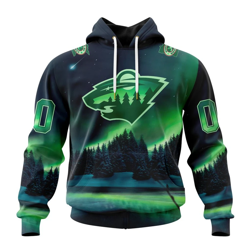 Minnesota Wild Special Design With Northern Lights All Over Print Hoodie Style 38943