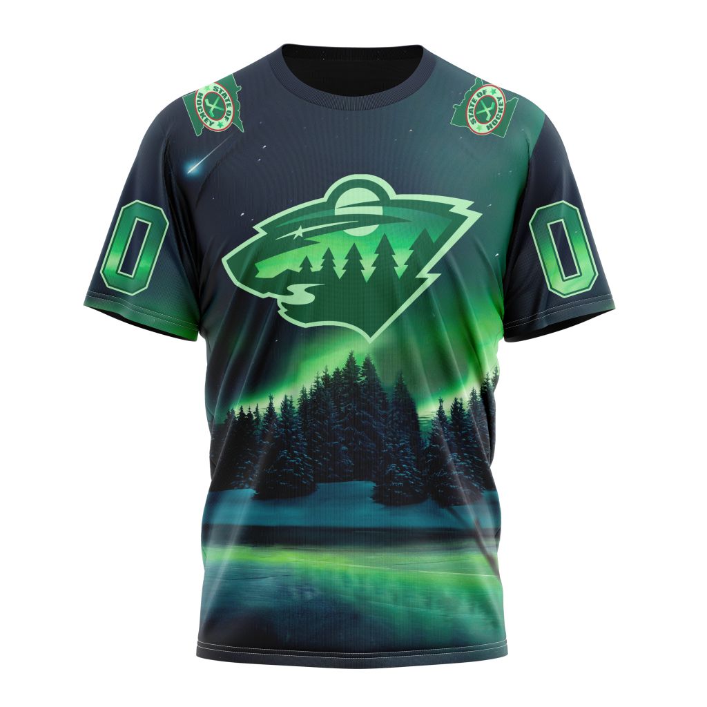 Minnesota Wild Special Design With Northern Lights Personalized Name And Number T-Shirt Oregontrailrvpk Shirt