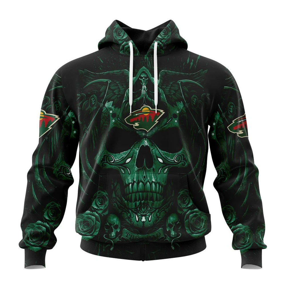 Minnesota Wild Special Design With Skull Art All Over Print Hoodie Style 52154