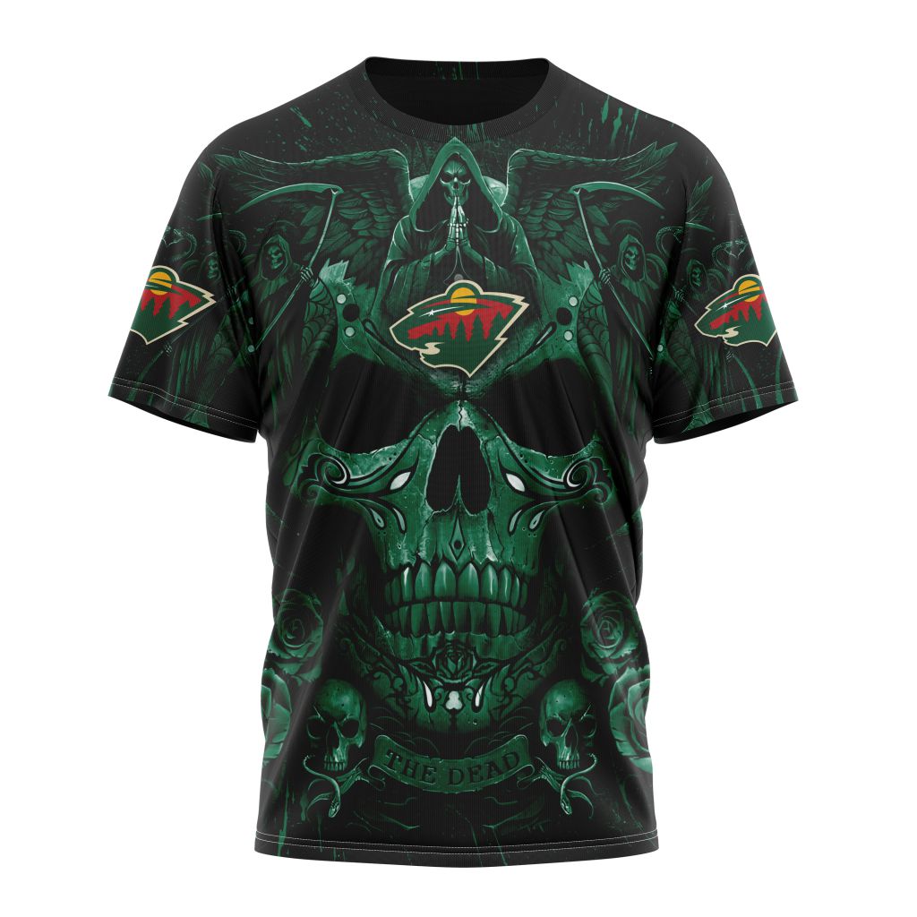 Minnesota Wild Special Design With Skull Art Personalized Name And Number T-Shirt Oregontrailrvpk Shirt