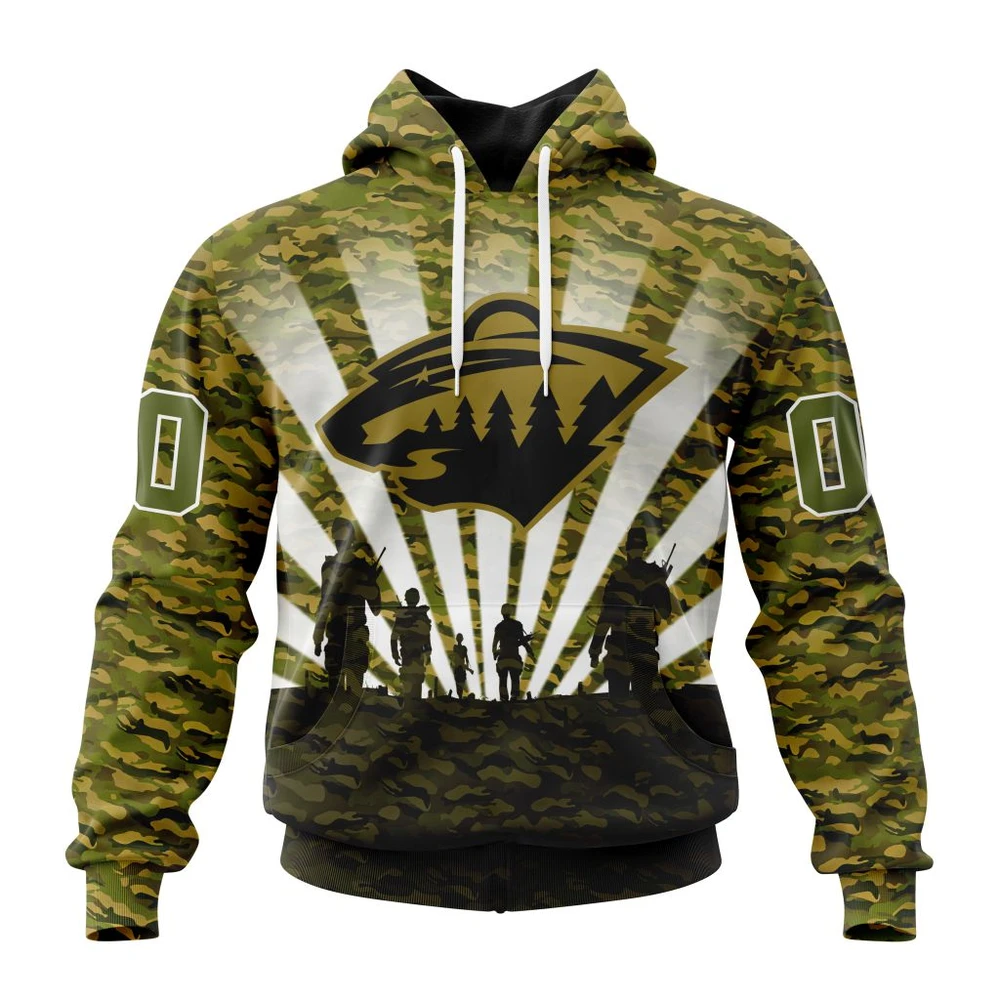 Minnesota Wild Special Military Camo Kits For Veterans Day And Rememberance Day All Over Print Hoodie Style 99037