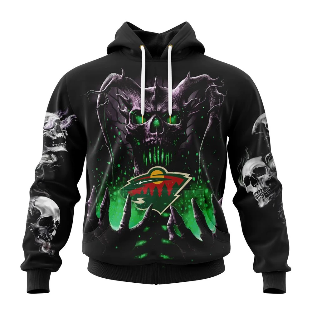 Minnesota Wild Special Skull Art Design All Over Print Hoodie Style 11432
