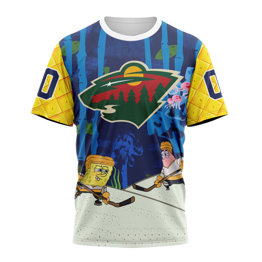 Minnesota Wild Special SpongeBob SquarePants Design 01 Personalized Name And Number T-Shirt Oregontrailrvpk Shirt