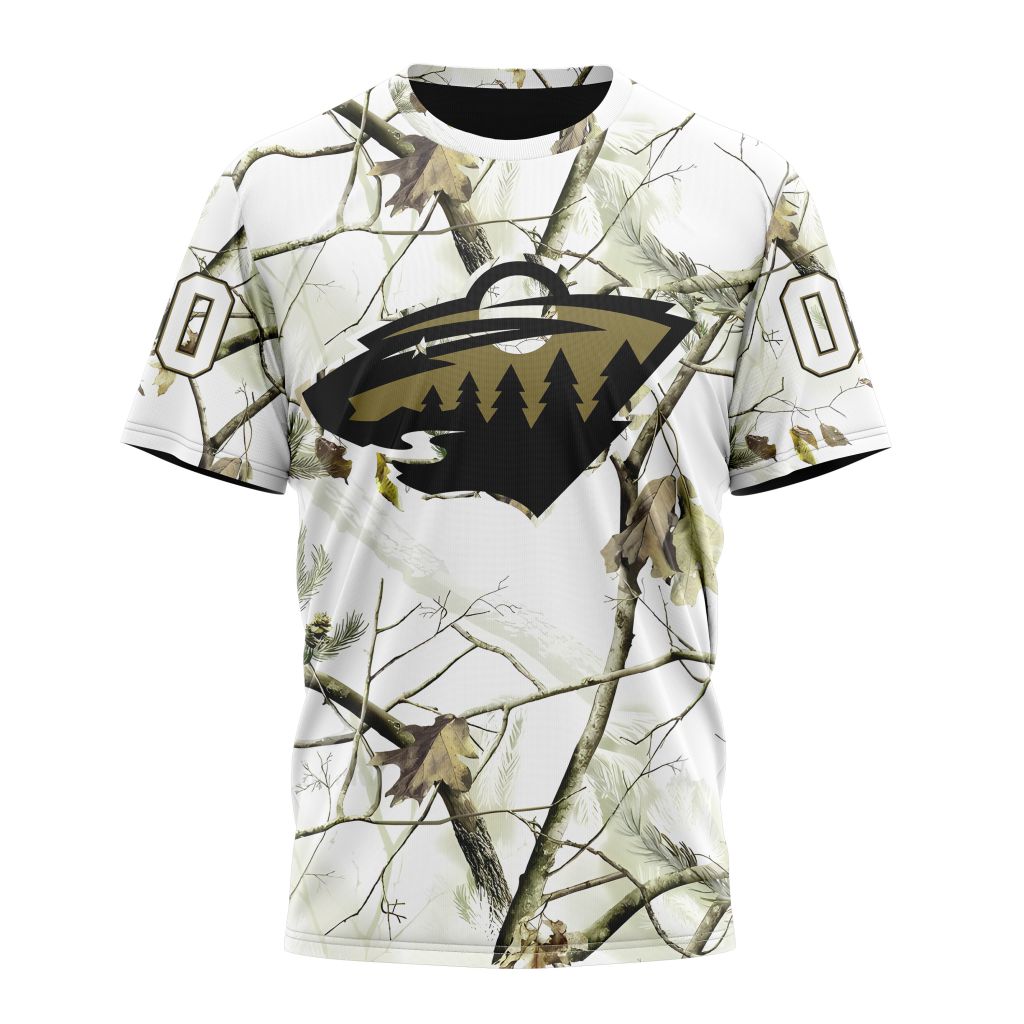 Minnesota Wild Special White Winter Hunting Camo Design Personalized Name And Number T-Shirt Oregontrailrvpk Shirt