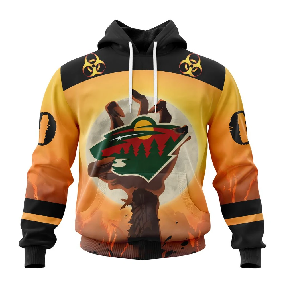 Minnesota Wild Special Zombie Design For Halloween All Over Print Hoodie Style 77775