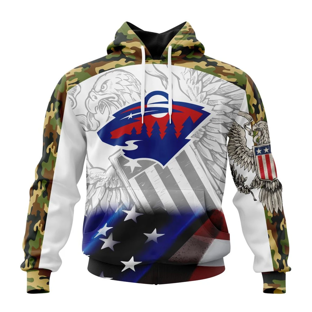 Minnesota Wild Specialized Design With Our America Flag And Our America Eagle All Over Print Hoodie Style 92385