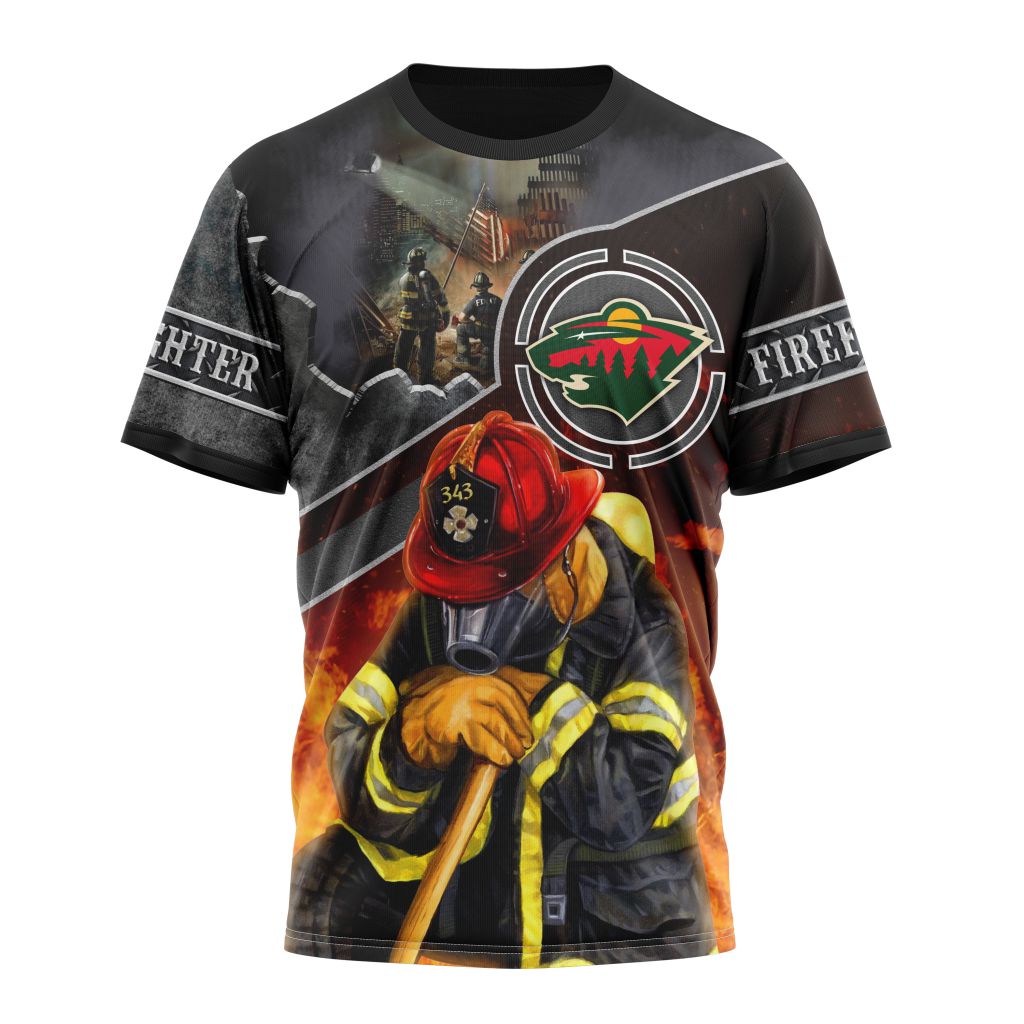 Minnesota Wild Specialized Kits To Honor FireFighter In Patriot Day We Will Never Forget Personalized Name And Number T-Shirt Oregontrailrvpk Shirt