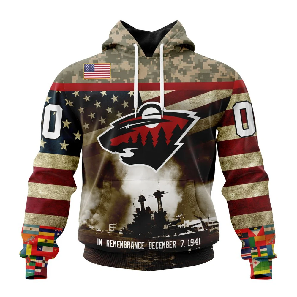 Minnesota Wild Specialized Unisex Kits Remember Pearl Harbor All Over Print Hoodie Style 43462